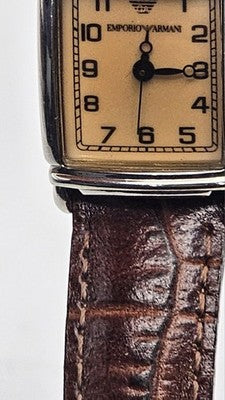 Emporio Armani Rectangle Watch Brown Leather Band in Working Condition