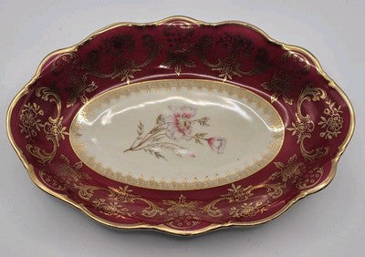 Old Foley James Kent Ltd. Staffordshire Floral Red Plate