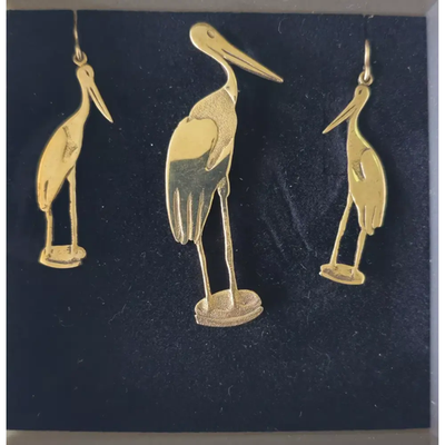 9k Yellow Gold Jabiru Stork Earrings & Pendant Set (Stamped 375)