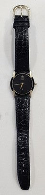 Vintage Citizen Quartz Watch 4620-E66327 Black Dial Gold Tone Case Leather Strap
