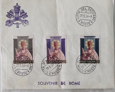 Vatican City 1954 Souvenir de Rome Pope Pius X Canonization Postmarked Cover