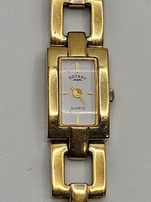Rotary Gold Tone Rectangular Quartz Watch Square Link Bracelet Ref. 1.033-FM