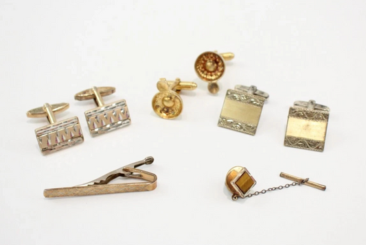 Sterling Silver Gents Accessories Gold Plated Mid Century Gemstone x 4 (37g)