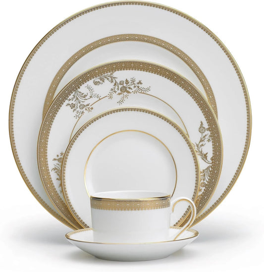 Vera Wang Wedgwood Lace Gold 10 Piece (FOR 2 PEOPLE) Dinnerware Place Set