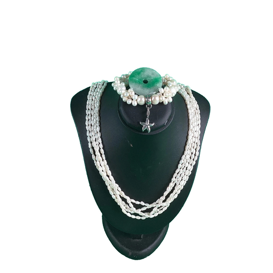 Thomas Sabo Bracelet, Freshwater Pearl Necklace, Green Stone Pendant