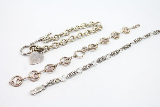 Sterling Silver Bracelets T-Bar Heart Knot Chain Modernist x 3 (48g)