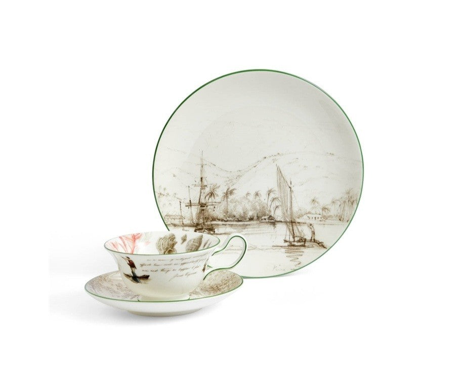Wedgwood Darwin Voyage of the Beagle Tahiti Teacup Saucer Plate, 3 Pieces