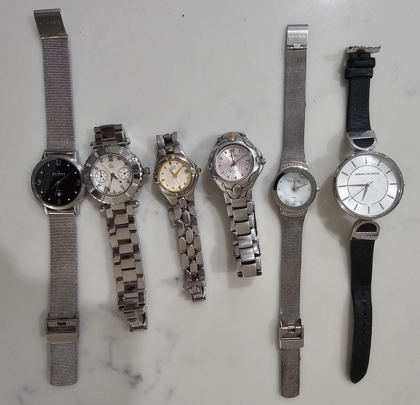 6X Watches Lot – Elite, Skagen, Armani Exchange & Others – Untested, Sold As-Is