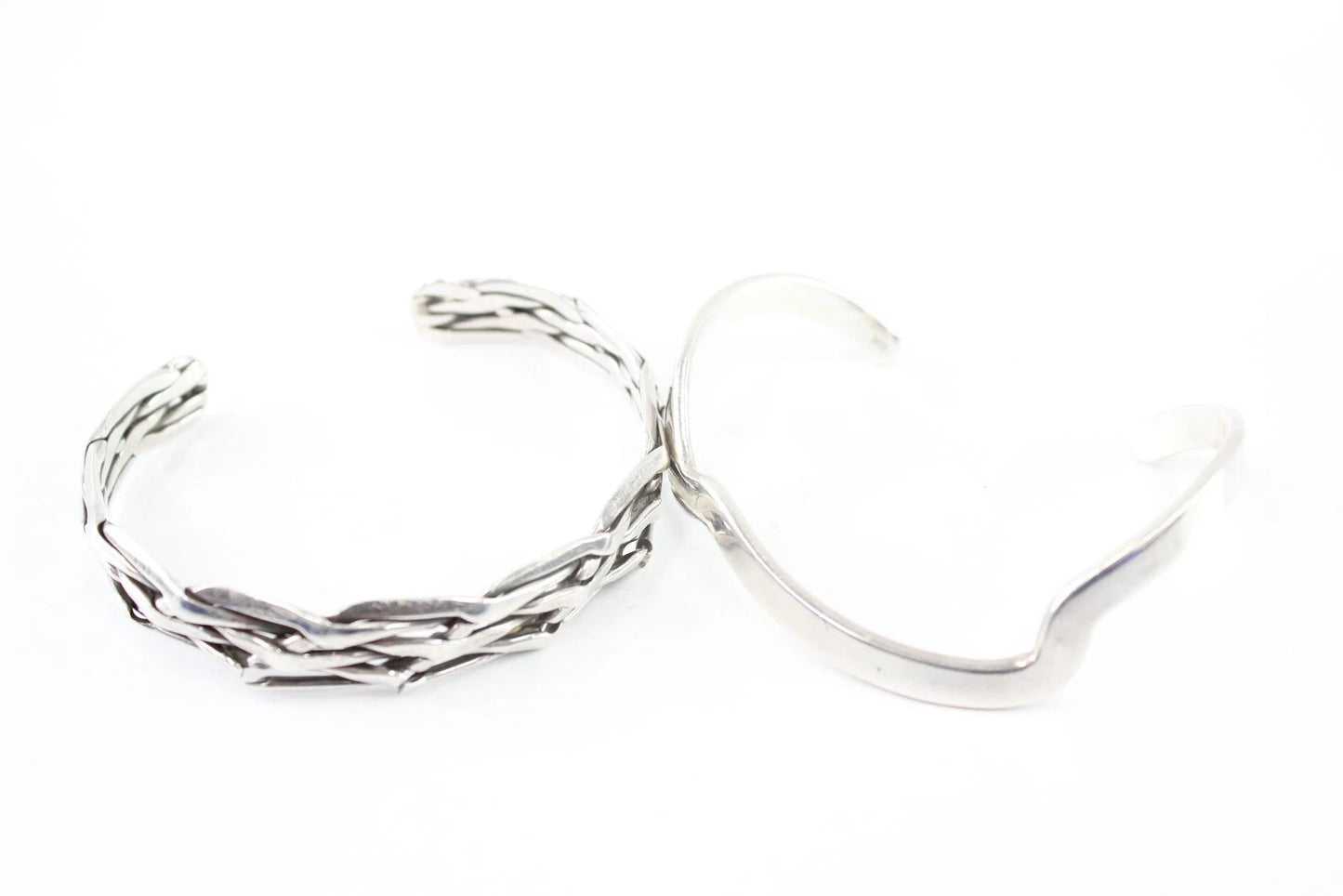 Sterling Silver Bangles Torque Modernist Weaved x 2 (46g)