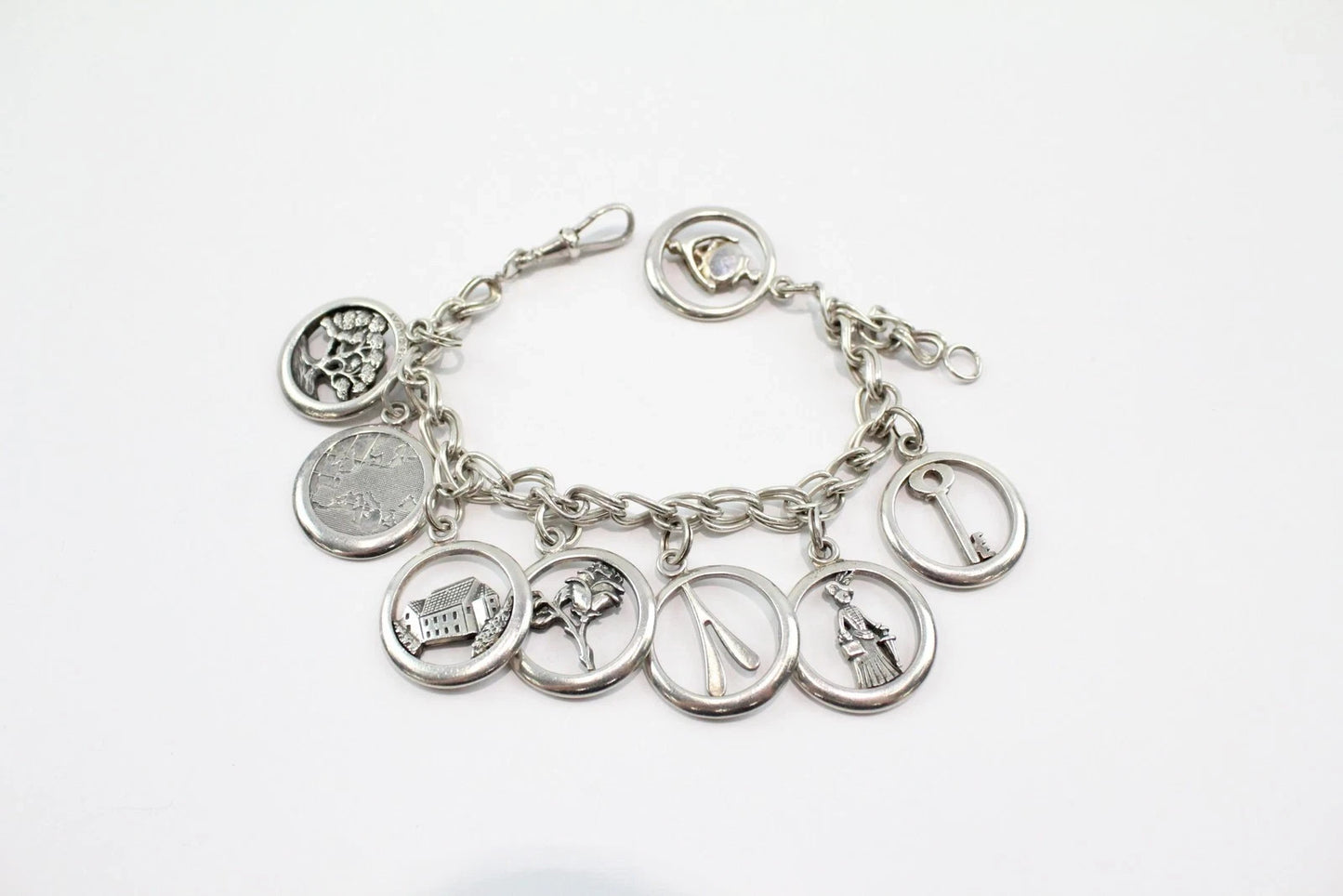 Sterling Silver Avon Bracelet Dog Clip Key House (57g)