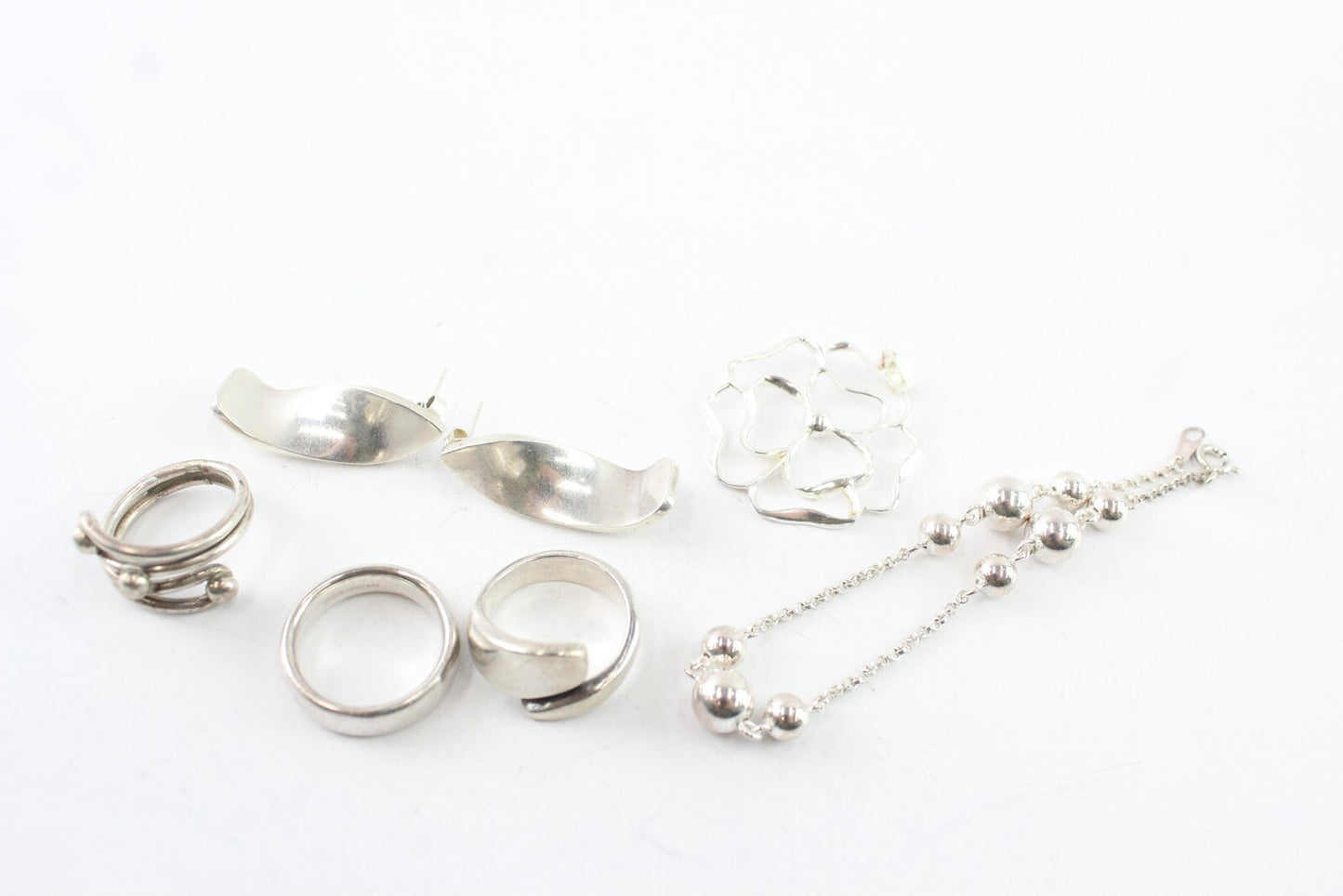 Sterling Silver Jewellery Rings Modernist Ball Band x 6 (43g)
