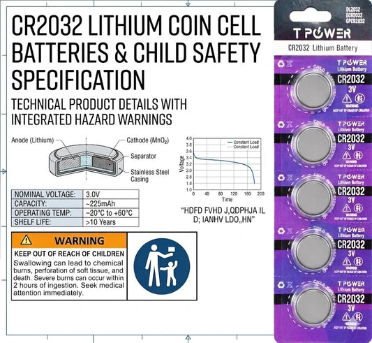 5X TPOWER CR2032 LITHIUM COIN CELL BATTERY