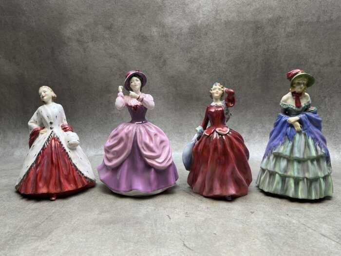 Four Royal Doulton porcelain lady figures 'Lady Pamela', 'Blithe Morning' repair