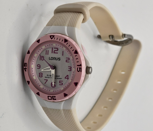 Lorus Pink & White Quartz Watch – EL Light – Model 2011-X117– Untested - sols as