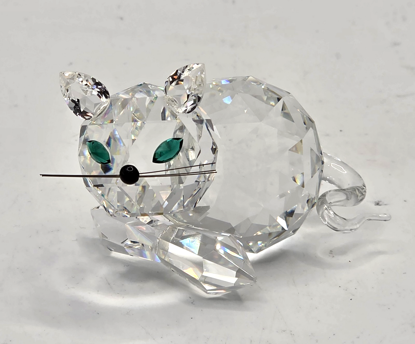 Vintage Swarovski Style Faceted Crystal Mouse Figurine with Green Eyes
