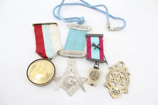 Sterling Silver Masonic Jewels / Medals Inc Hallmarked Vintage Enamel Etc 75g