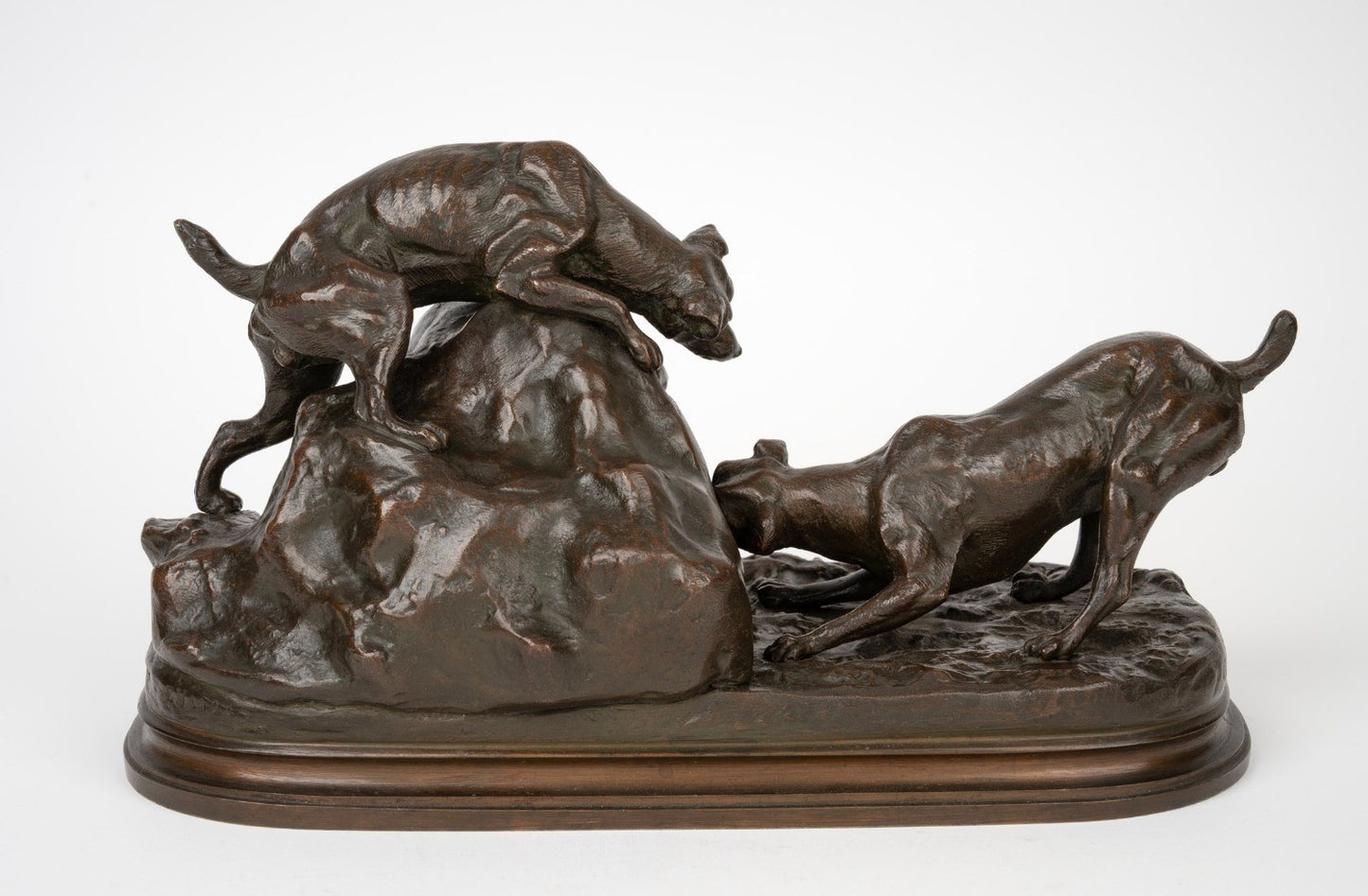 Albert Laplanche Bronze Figural Group Hounds & Fox Signed 30cm German Sculpture