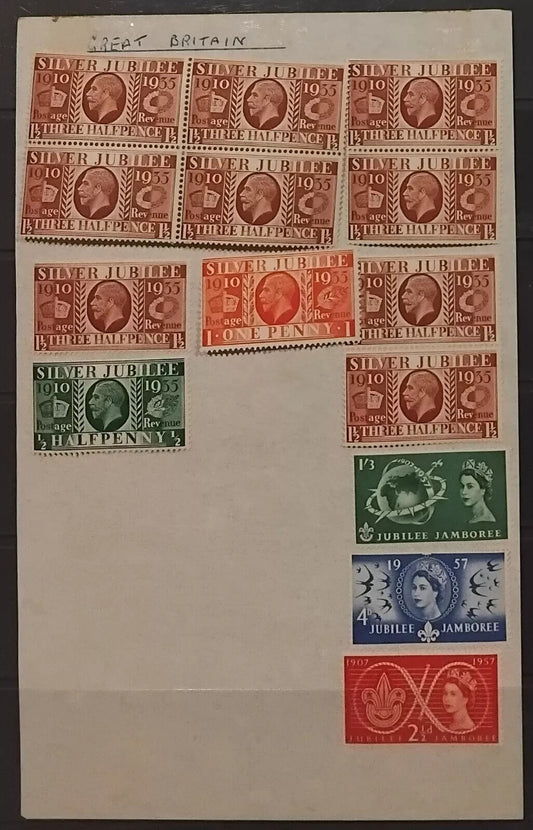 World Stamps - Great Britain Silver Jubilee Collection on Page