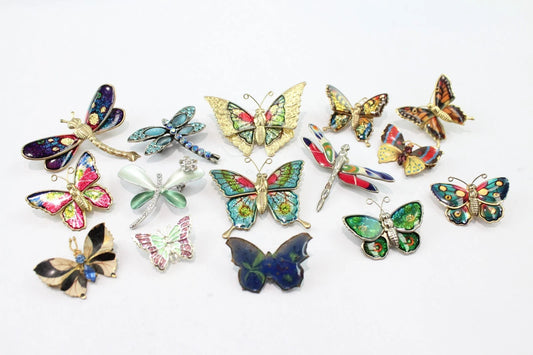 Insect Brooches Enamel Butterfly Vintage x 15