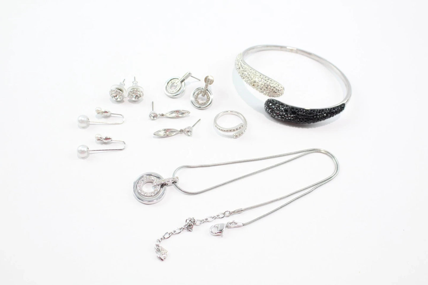 Swarovski Jewellery Silver Tone Stone Set Bangle Earrings Signed Branded x 7