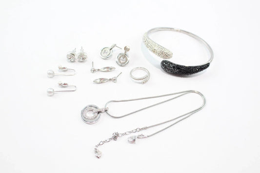 Swarovski Jewellery Silver Tone Stone Set Bangle Earrings Signed Branded x 7