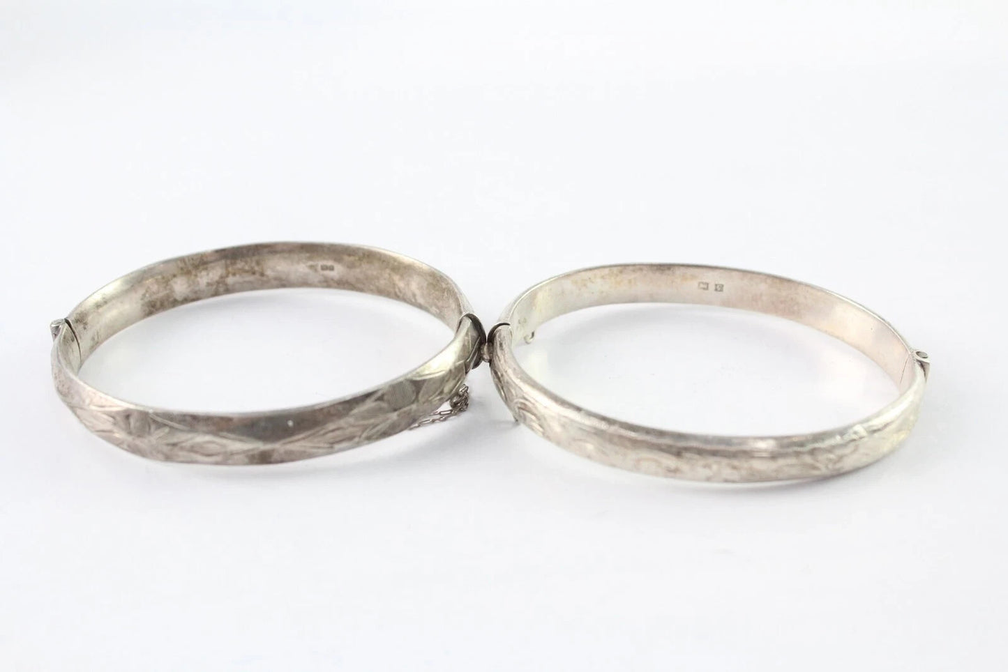 Sterling Silver Bangles Vintage Mid Century Foliate Etched x 2 (56g)