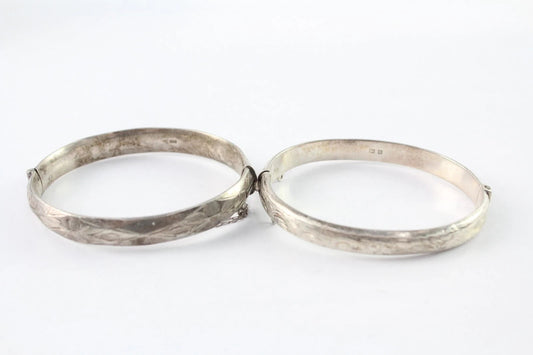 Sterling Silver Bangles Vintage Mid Century Foliate Etched x 2 (56g)