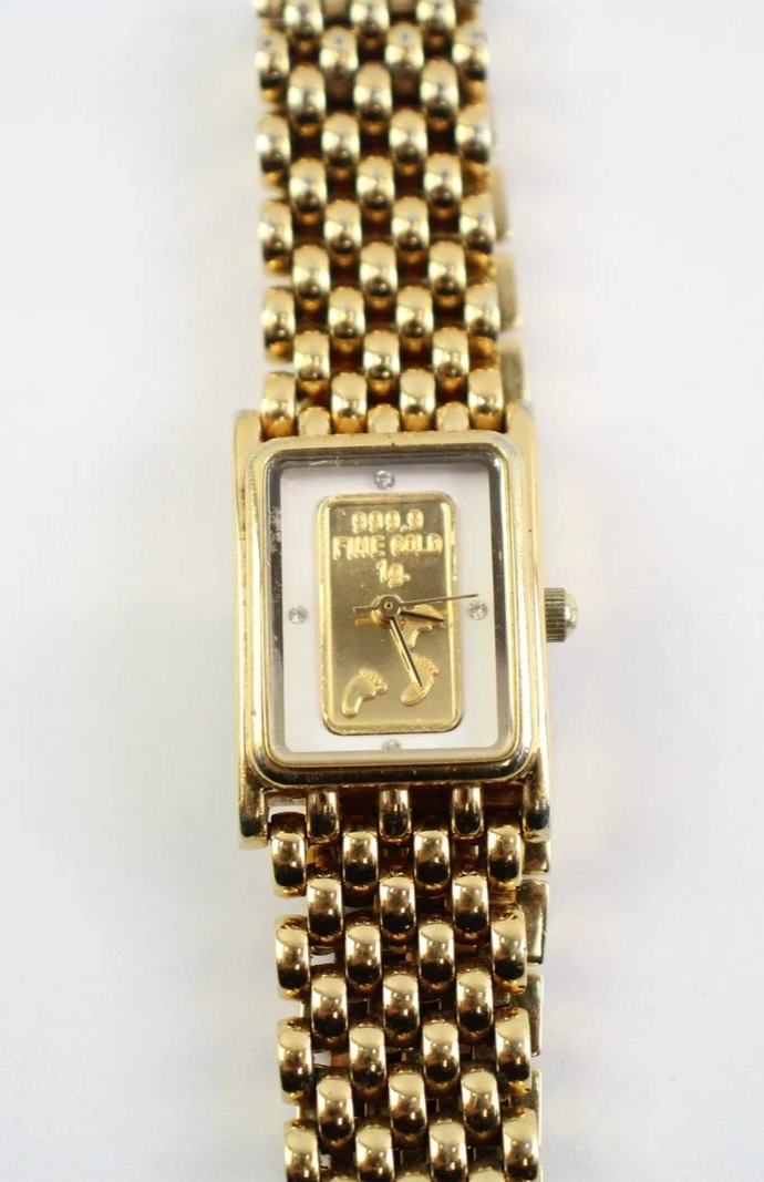 999 Fine Gold Ingot Men's/Women's Quartz Watch – Gold-Tone Bracelet – Working