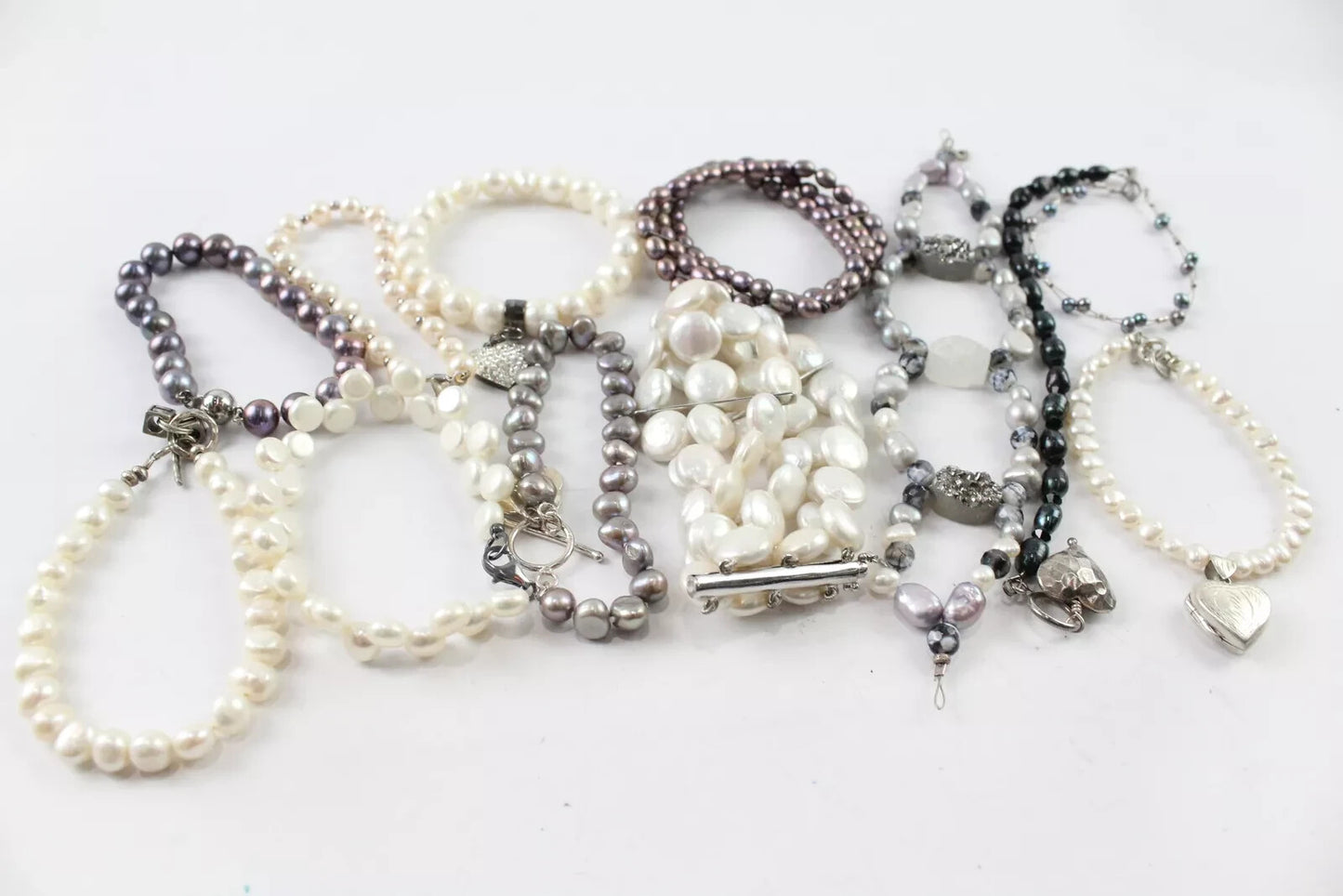 Sterling Silver Clasp Cultured Pearl Bracelets Baroque Peacock x 12 (24g)