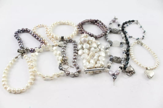 Sterling Silver Clasp Cultured Pearl Bracelets Baroque Peacock x 12 (24g)