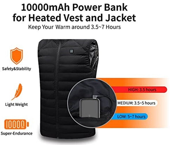 CORTEC Unisex Heating Vest USB Charging Electric Heated for Winter-SIZE L - BLK