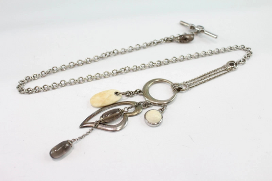 Sterling Silver Gemstone Necklace T bar Smokey Quartz (29g)