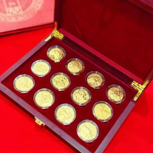 Zodiac Golden Leaf Commemorative Coin Set - 12 Unique Animal MV387408