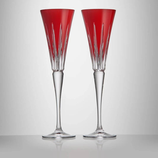 Waterford Red Crystal Champagne Flutes - New Year Celebration Pair - RRP: $669