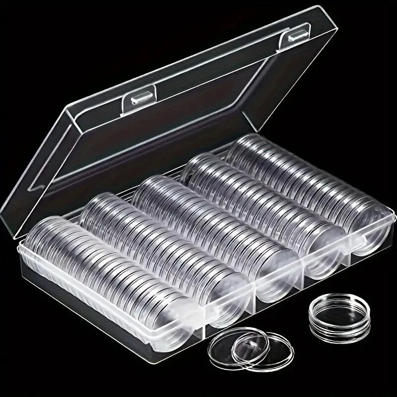 Coin Storage Box Coin Collection Case Capsules Holder Clear Plastic Round Gift