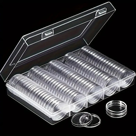 Coin Storage Box Coin Collection Case Capsules Holder Clear Plastic Round Gift