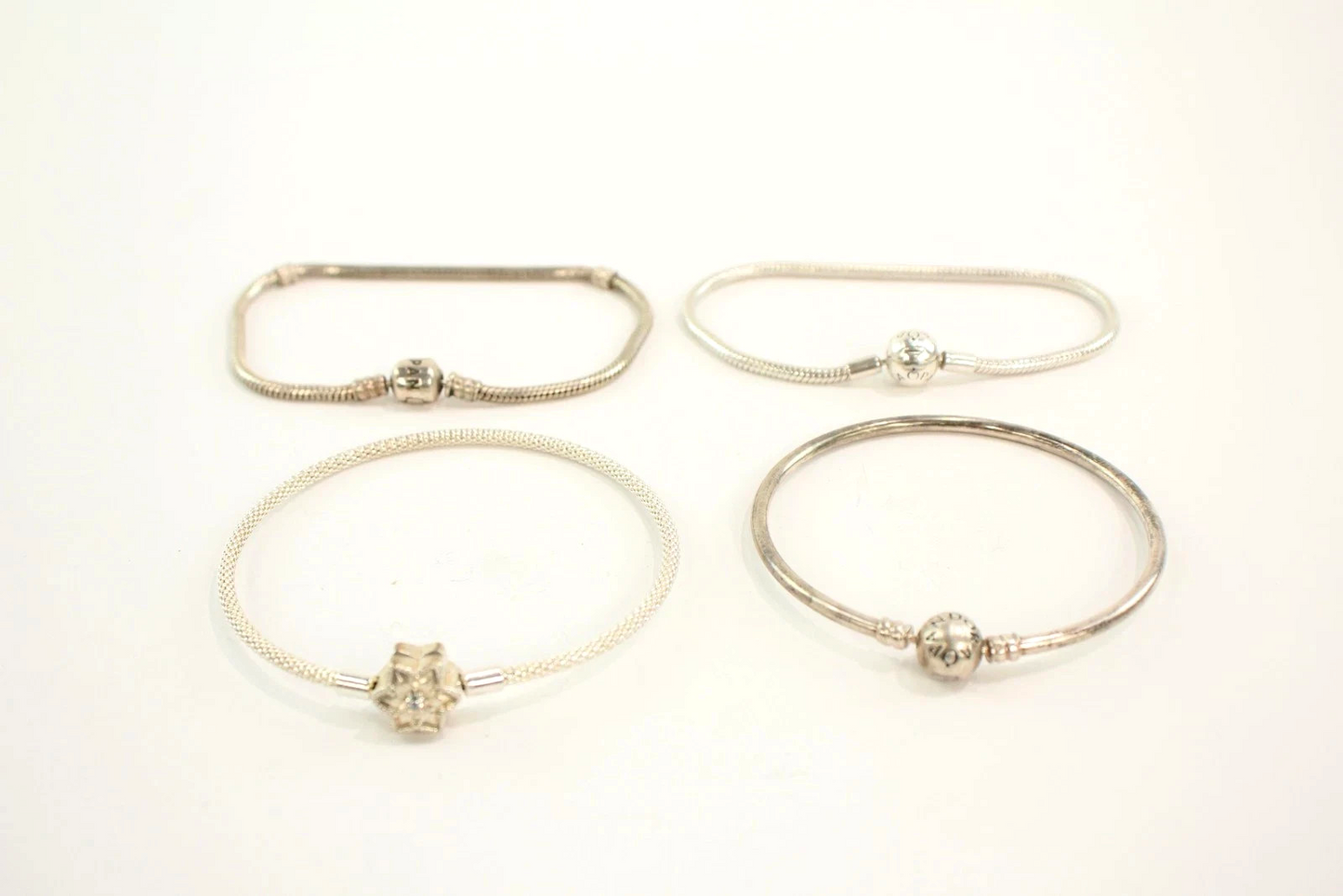Pandora Sterling Silver Bracelets Star Clasp Ball Clasp Bangle Mesh x 4 (48g)