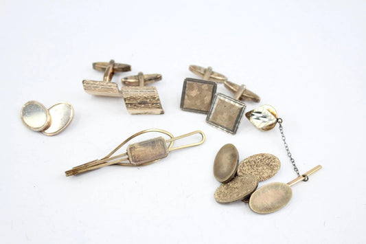 Sterling Silver Gents Accessories Gold on Silver Antique Textured x 6 (48g)