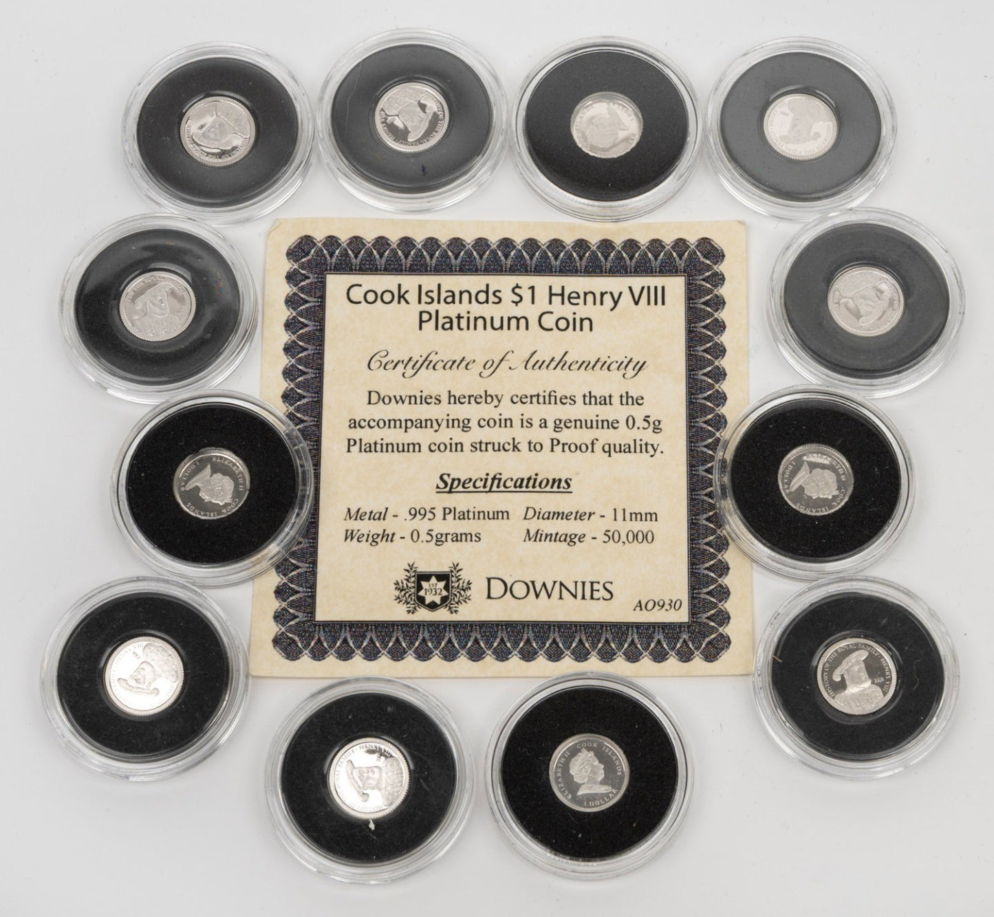 Cook Islands: PLATINUM PROOFS - HENRY VIII: Group of twelve Cook Islands 2008