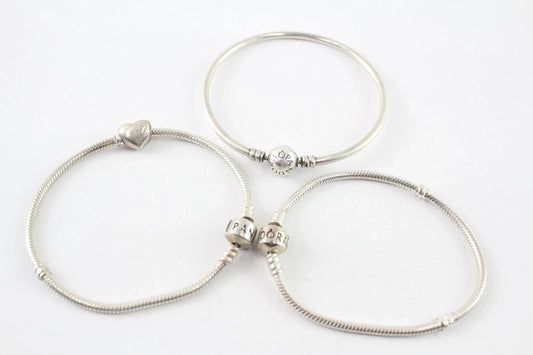 Pandora Sterling Silver Bracelets Bangle Ball Clasp Charm Snake Link x 3 (42g)
