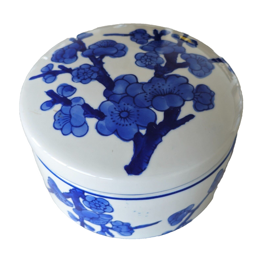 Porcelain Blue & White Covered Oval Candy Nut Bowl Box - 16*9 cm