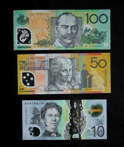 3 Australian decimal first prefix banknotes including $50 AA03, $10 AA17 & $100