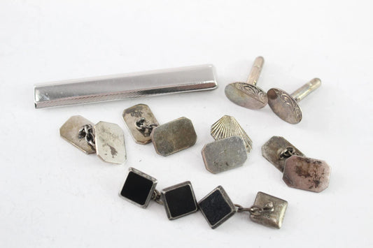 Sterling Silver Gents Accessories Onyx Tie Slide Cufflinks x 5 (47g)