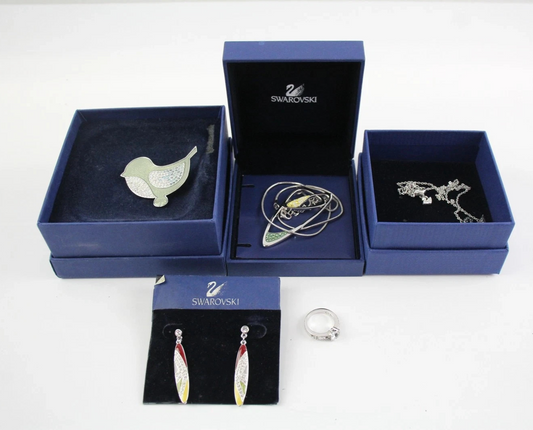 Swarovski Jewellery Silver Tone Stone Set Bird Faceted Signed Branded x 5