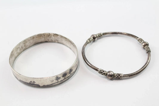 Sterling Silver Bangles Siam Traditional Ball x 2 (52g)