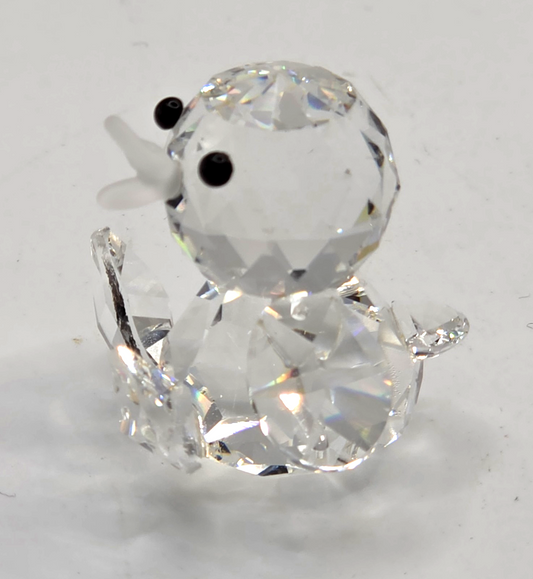 Vintage Swarovski Faceted Crystal Mini Duck Figurine - Frosted Beak & Black Eye