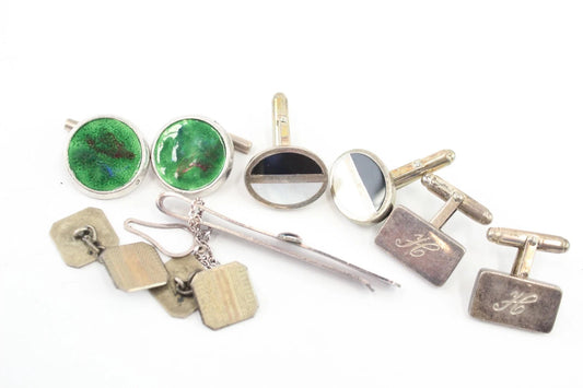Sterling Silver Gents Accessories MoP Antique Gold on Silver x 5 (49g)