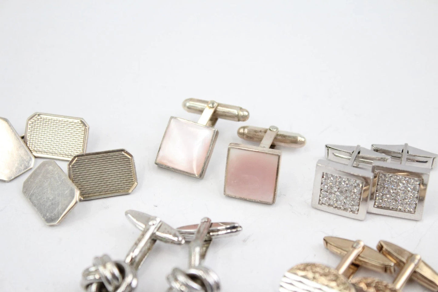 Sterling Silver Cufflinks MOP Knot Vintage Etched Gold on Silver x 5 (48g)