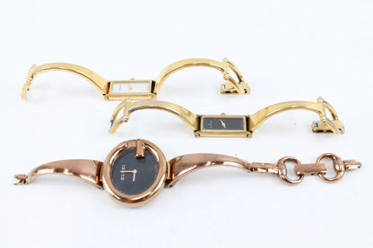 3 gold wristwatches with unique designs on a white background from our Pre-Owned & Secondhand Watches collection 