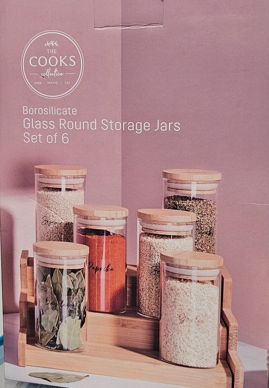 borosilicate glass round storage jars set of 6